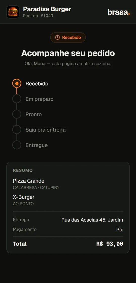 Acompanhamento do pedido em tempo real